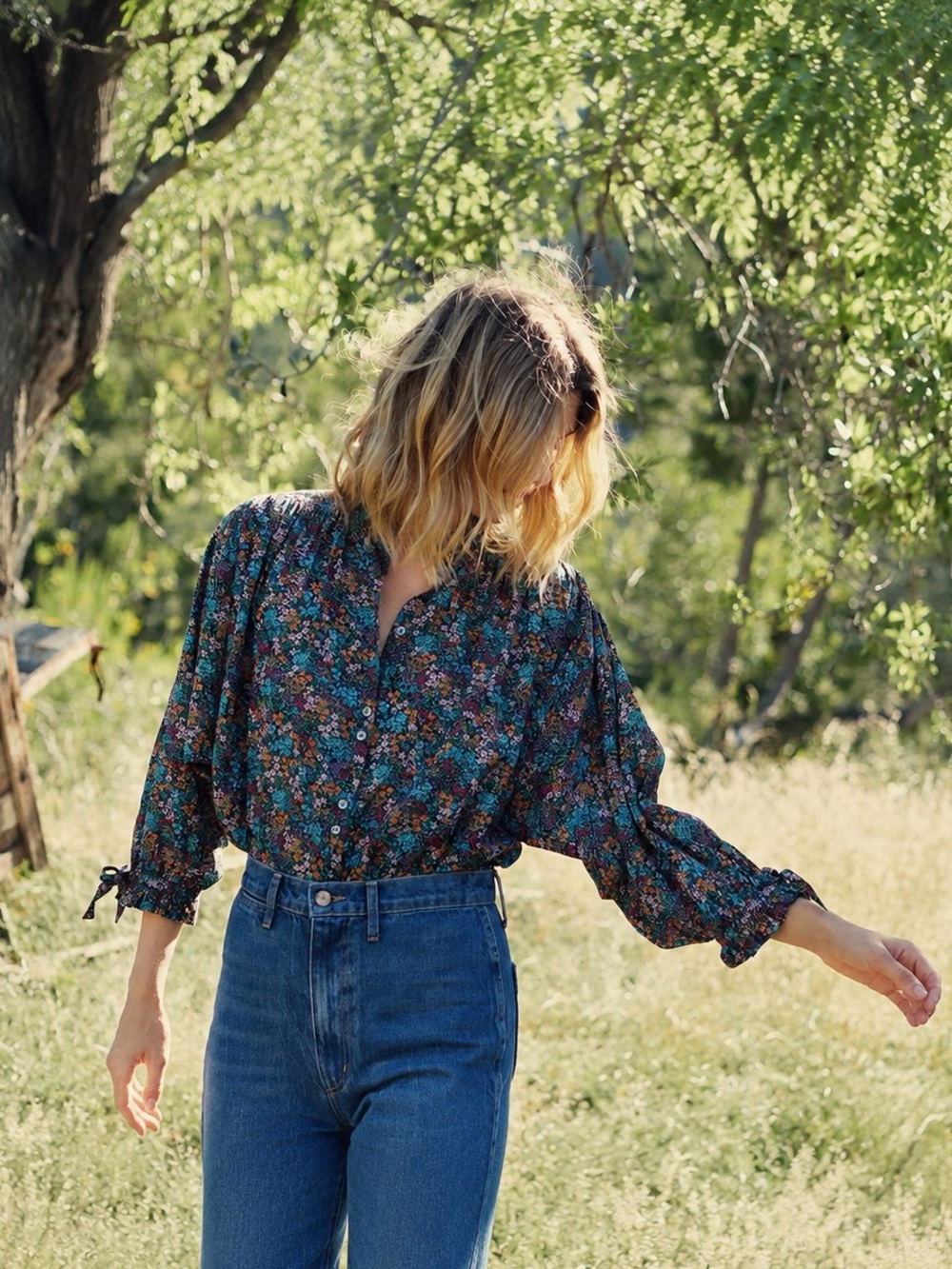 Doen Rose Top in Navy Lady Bird Floral Size XS Blouse Cottagecore Prairie Boho - Picture 12 of 17